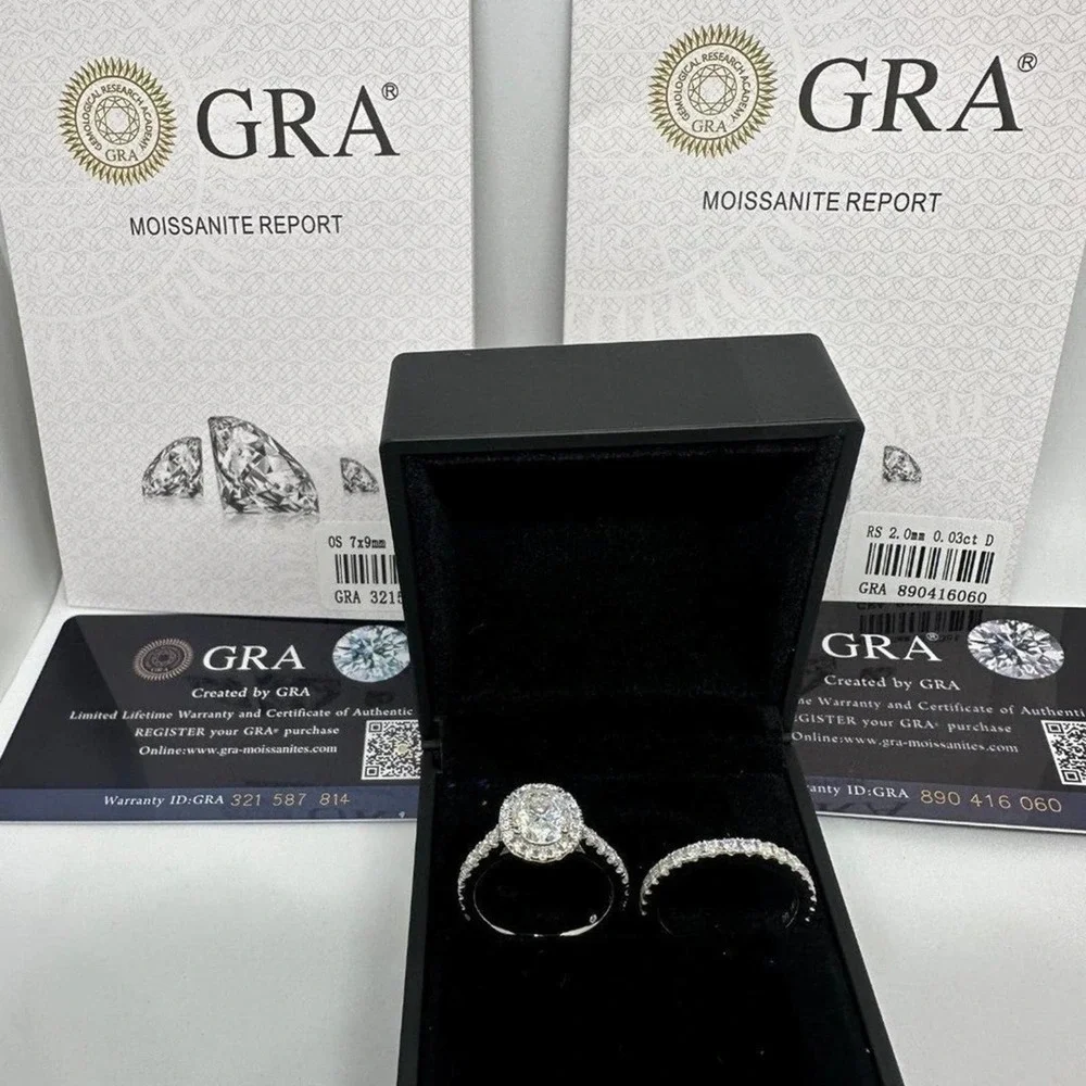 Moissanite Engagement Ring Oval Cut GRA Certified Wedding Anniversary 18K 925 - Picture 3 of 14